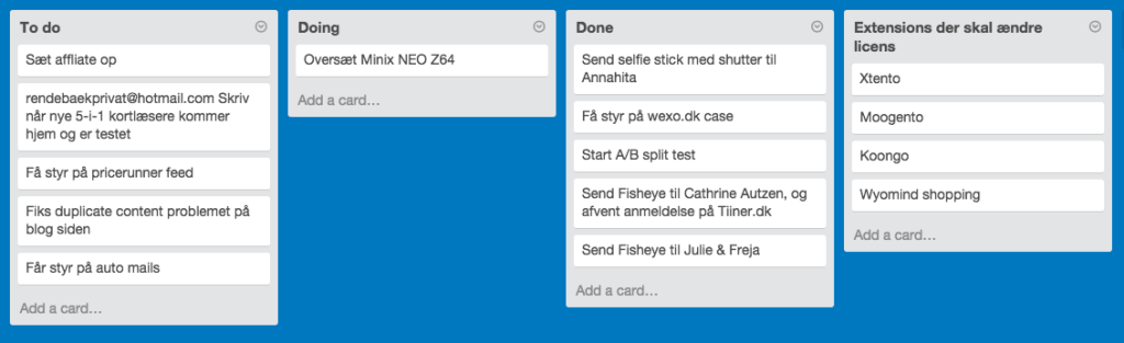 Her ser du mit eget personlige Trello board med opgaver